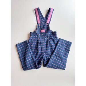 Vintage Girls' OSHKOSH B'GOSH Pink Bow Embroidered Blue Denim Overalls, Size 6